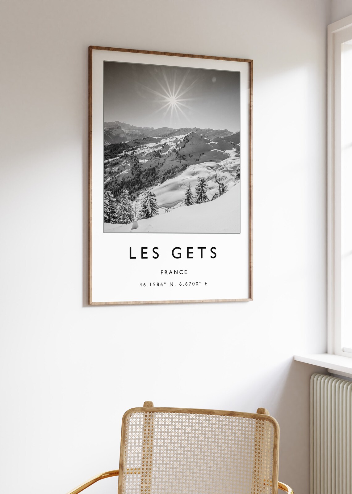 Les Gets France Snowy Ski Slopes Black And White Photography Poster - Image 2