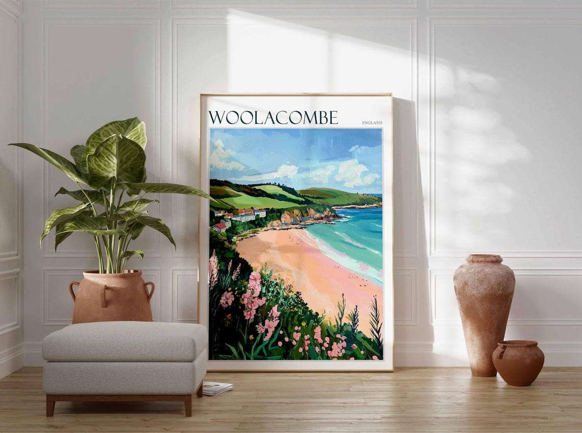Woolacombe Sandy Cove Wildflowers Devon England Travel Poster - Image 3