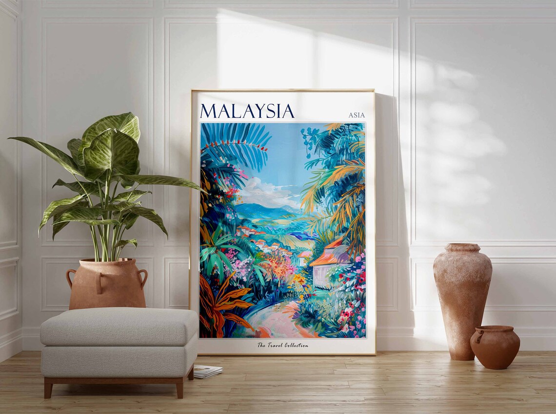 Malaysia Asia Tropical Village Path Palms Bright Jungle Poster - Image 2