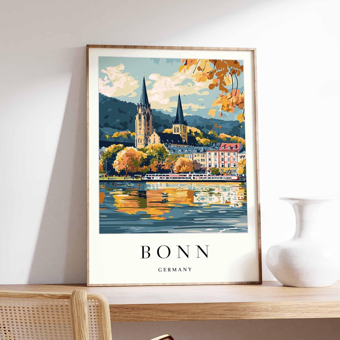 Bonn Germany Travel Poster Rhine River City Print
