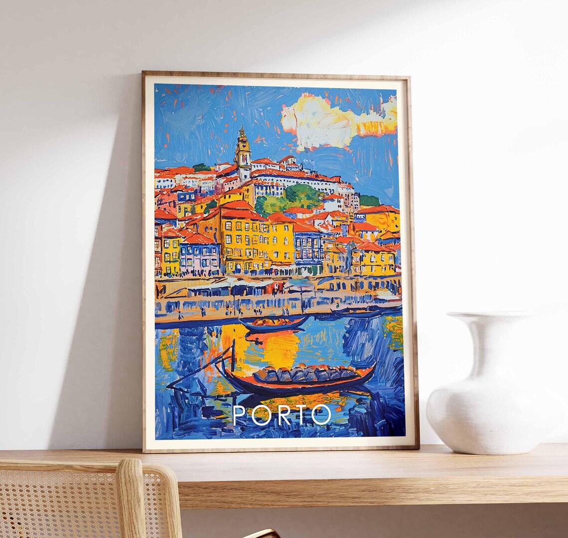 Porto Portugal Colorful Harbor Rabelo Boats Cityscape Poster