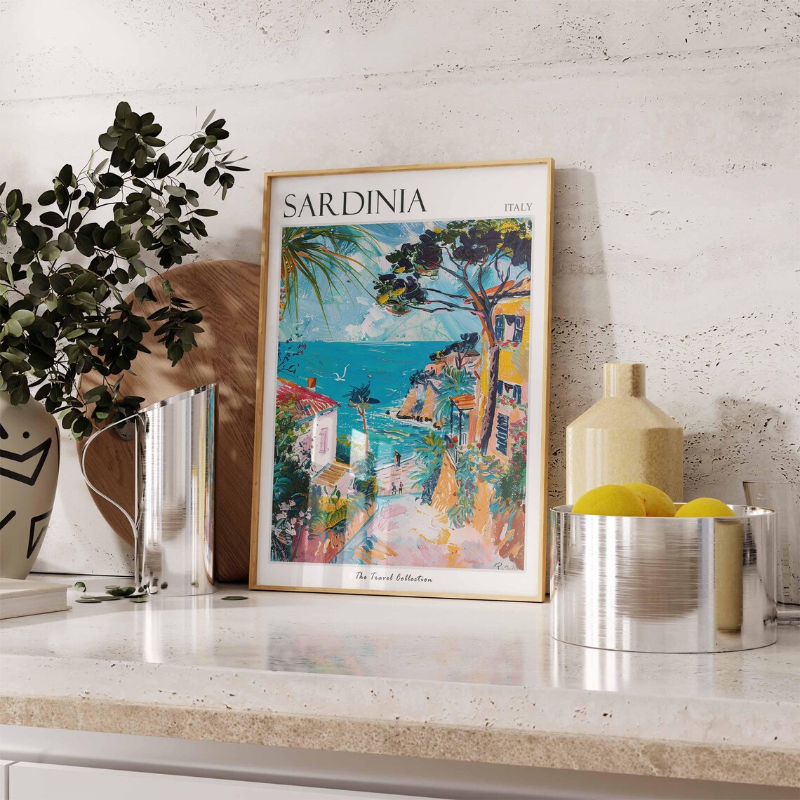 Sardinia Italy Coastal Village Cliffs Sea Colorful Travel Poster - Image 3