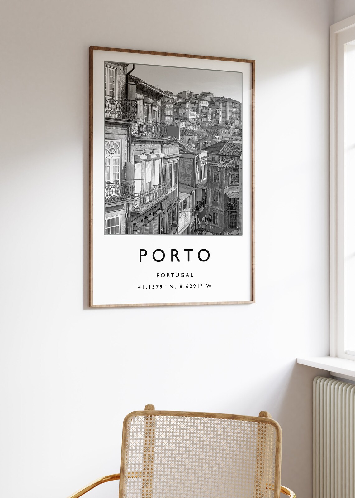 Porto Portugal Black and White Hillside Old Town Photo Travel Poster - Image 3