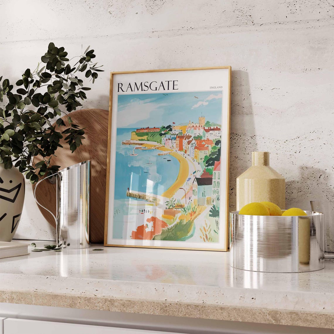 Ramsgate England Watercolor Aerial Coastal Town Travel Print - Image 3