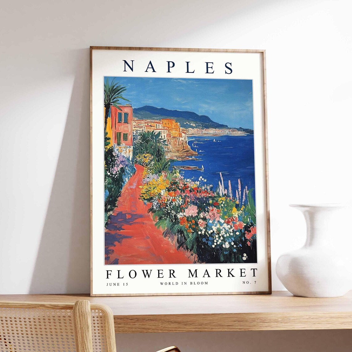 Naples Flower Market Cliffside Coast Floral Garden Path Poster