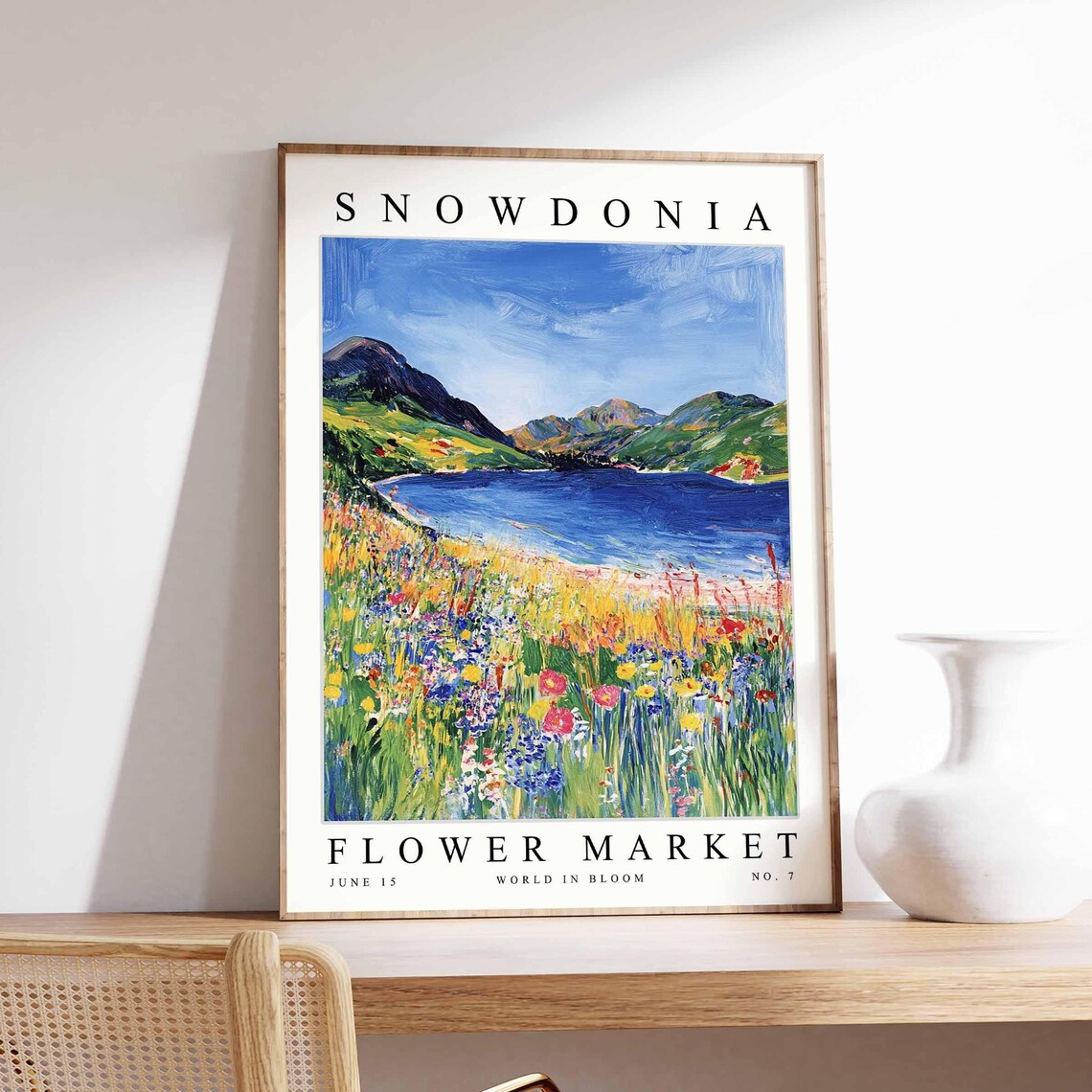 Snowdonia Flower Market Alpine Lake Yellow Wildflower Meadow Poster
