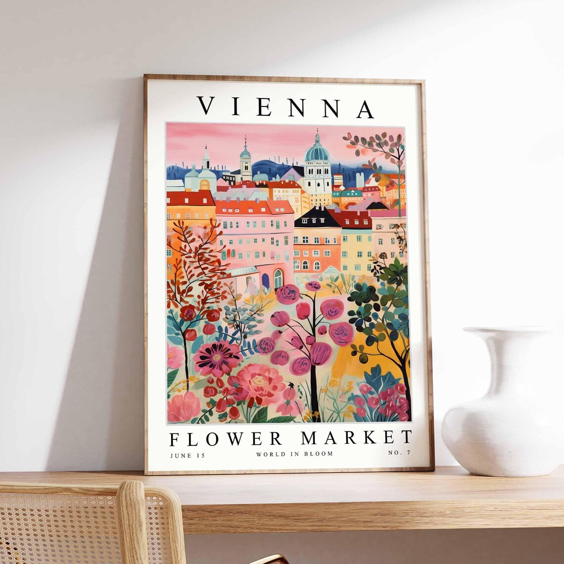 Vienna Flower Market Travel Poster, Botanical Decor