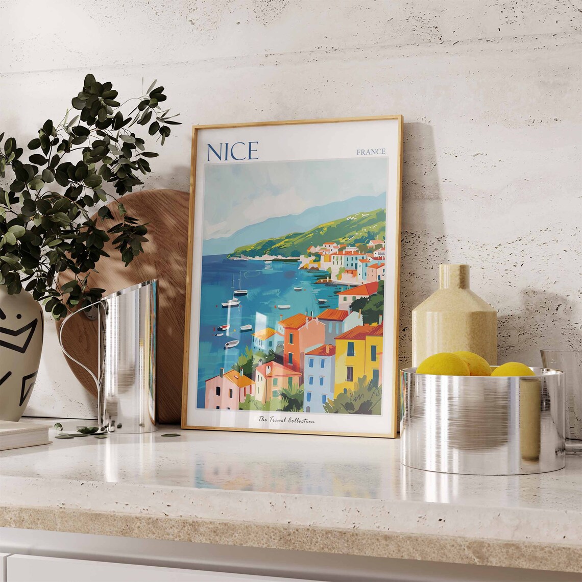 Nice France Bay Sailboats Colorful Waterfront Houses Art Poster - Image 2