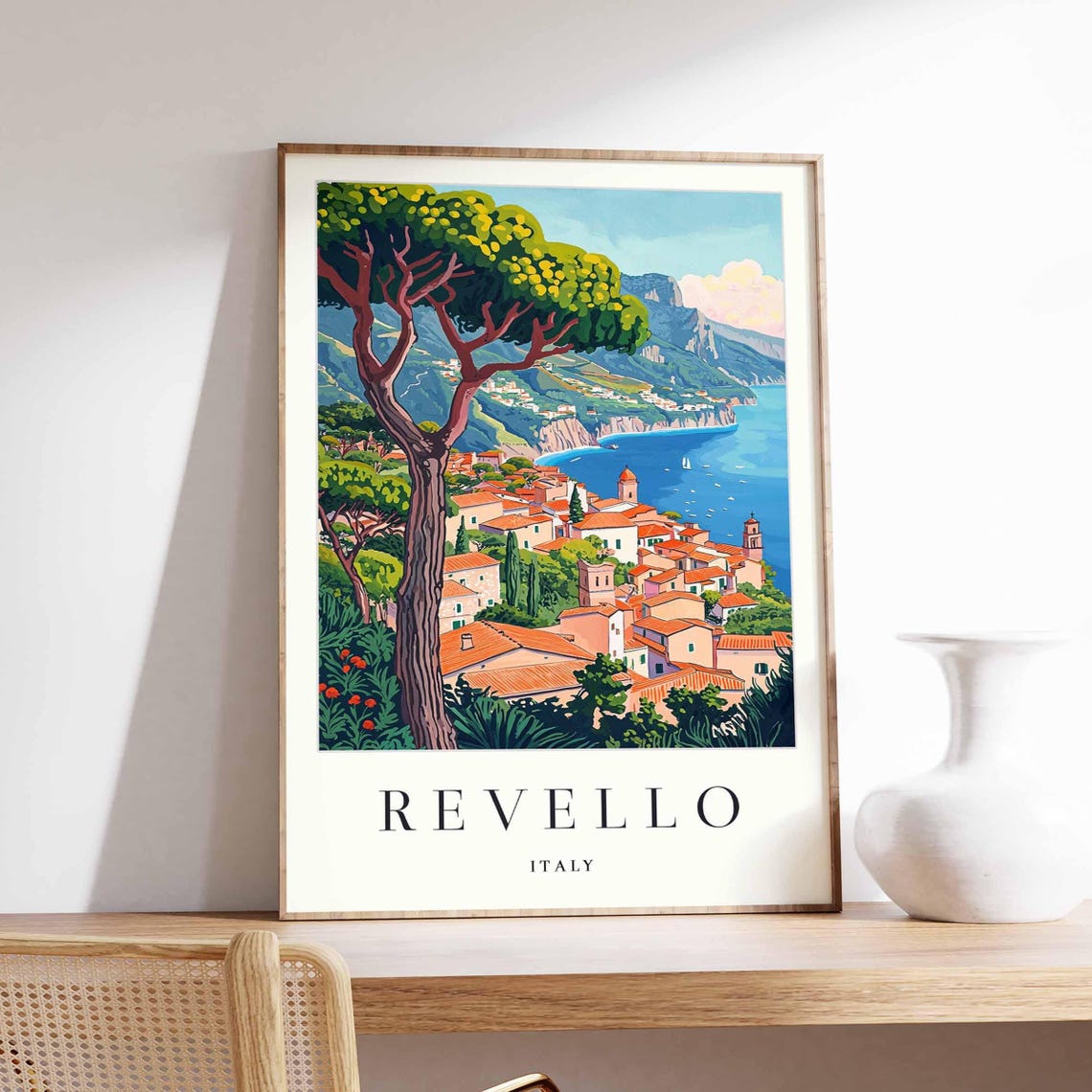Revello Italy Coastal Town Large Pine Tree Bay Coast View Poster