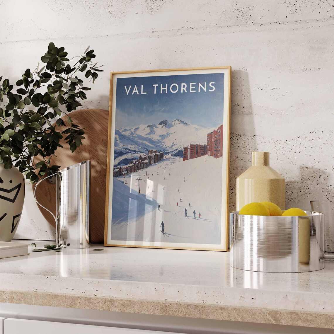 Val Thorens France Wide Open Slope Skiers White Mountain Poster - Image 2