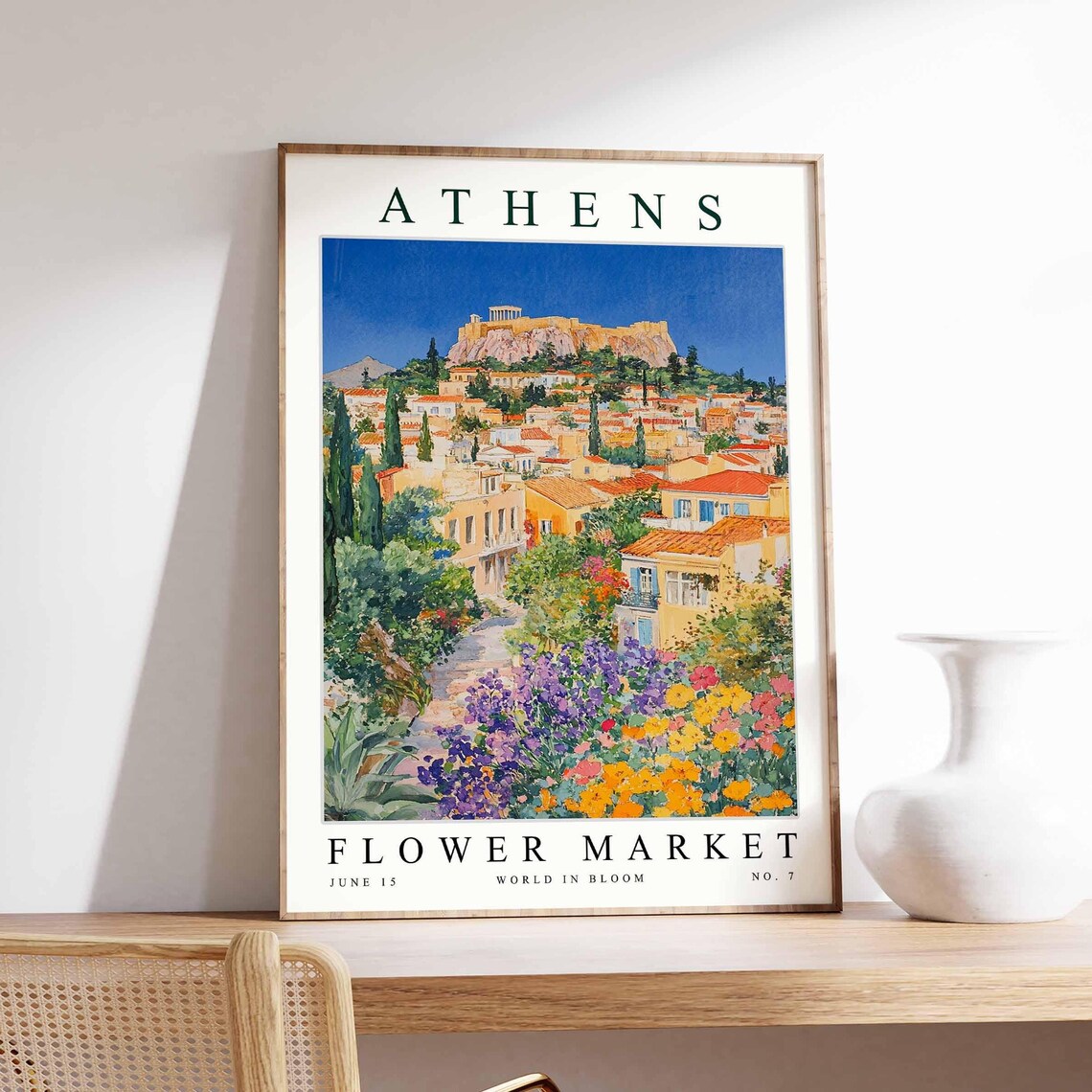 Athens Flower Market Acropolis Violet Gold Garden Path Hills Poster