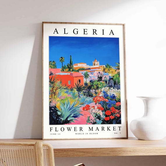 Algeria Flower Market Poster North Africa Print Algiers Floral Wall Art Colourful Botanical Decor Cultural Travel