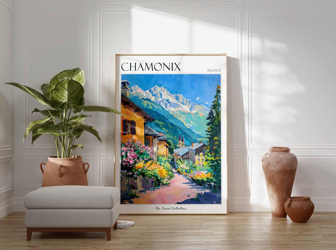 Chamonix Poster France Travel Print French Decor Europe Travel Poster European Wall Art Ski Print Chamonix Travel Poster - Image 2