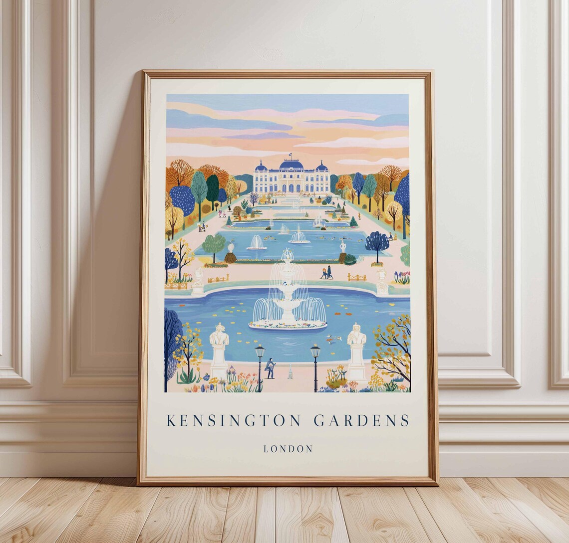 Kensington Gardens London Grand Palace Fountains Travel Poster