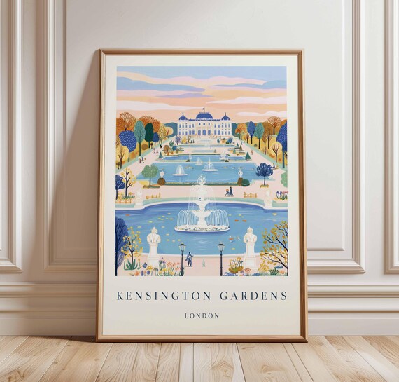 Kensington Gardens London Grand Palace Fountains Travel Poster