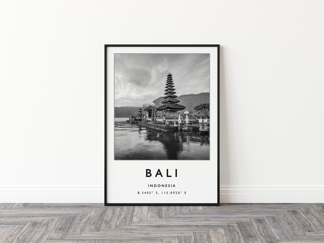 Bali Indonesia Temple Lake Black And White Photography Poster - Image 2
