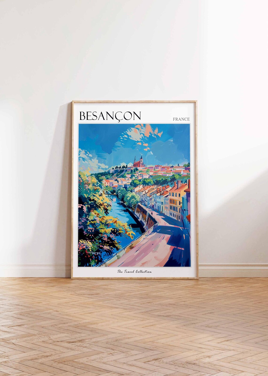 Besancon France Riverside Walk Church Spire Expressive Travel Poster - Image 2