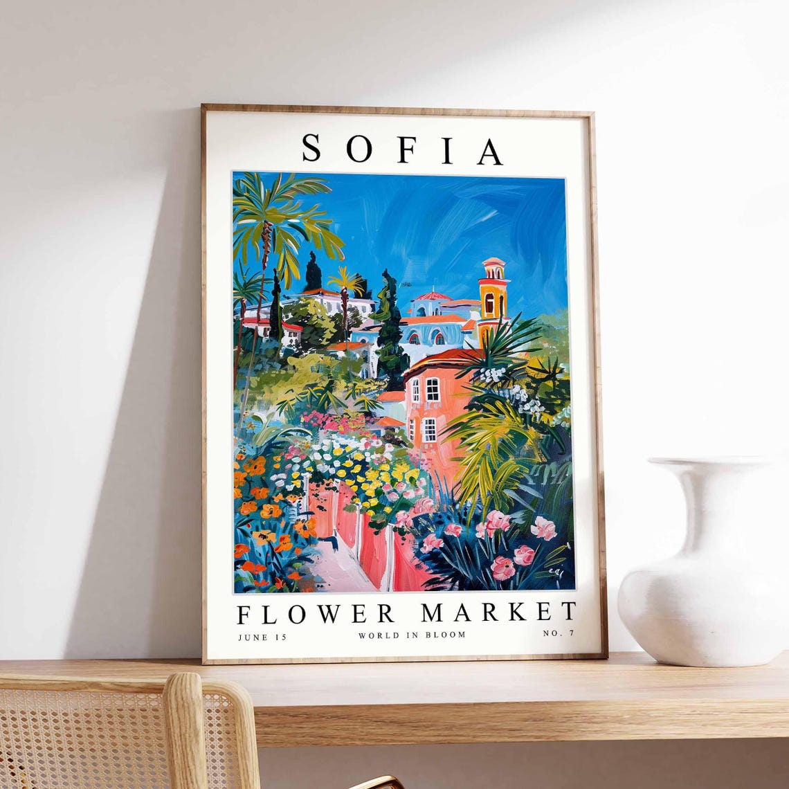 Sofia Flower Market Palm Walk Pink Tower Red House Art Poster