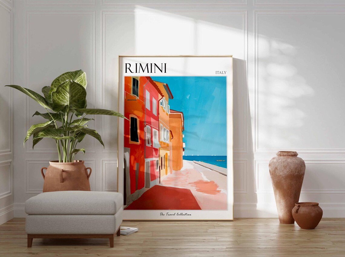 Rimini Italy Minimalist Pink Waterfront Buildings Travel Poster - Image 2