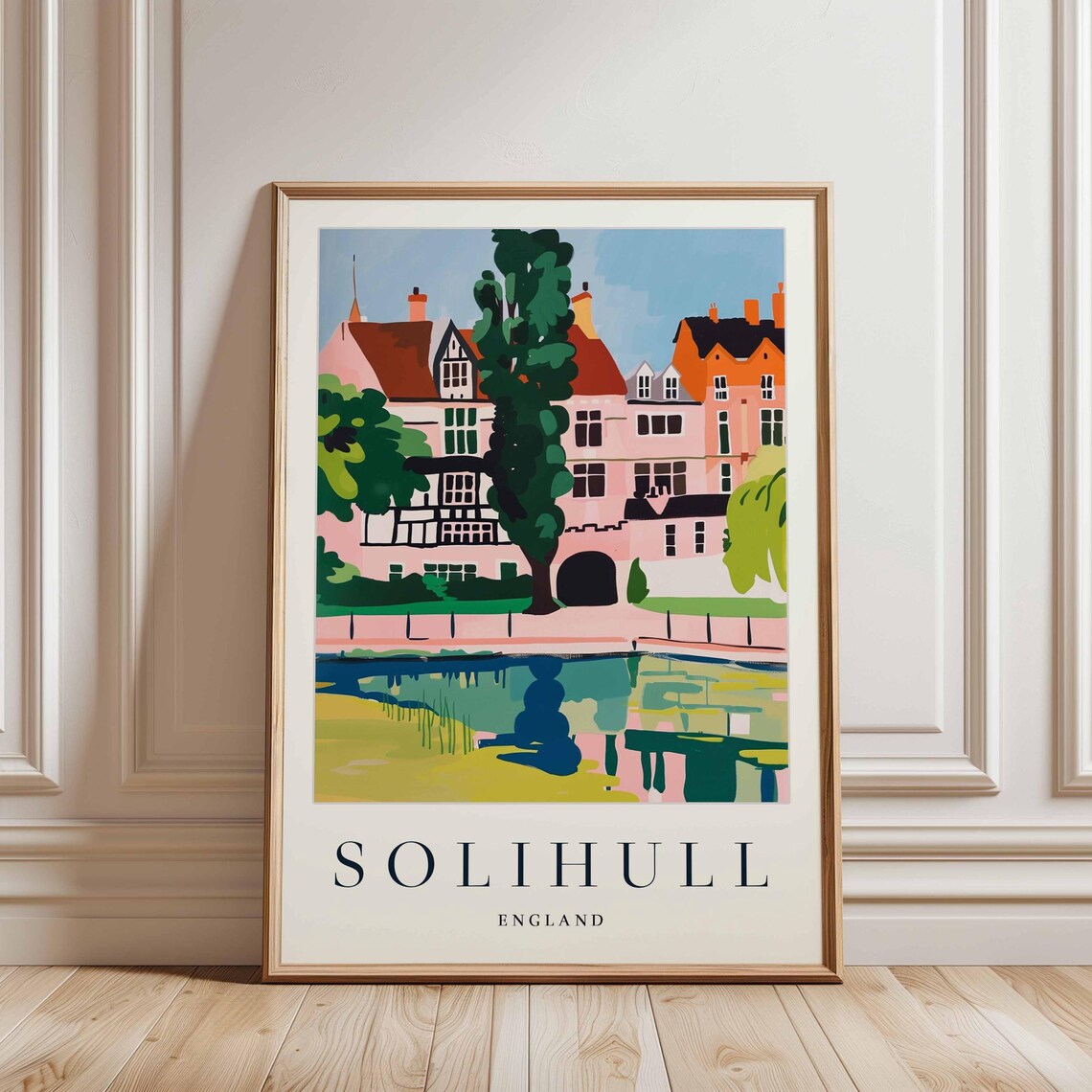 Solihull England Travel Poster, Town Landscape