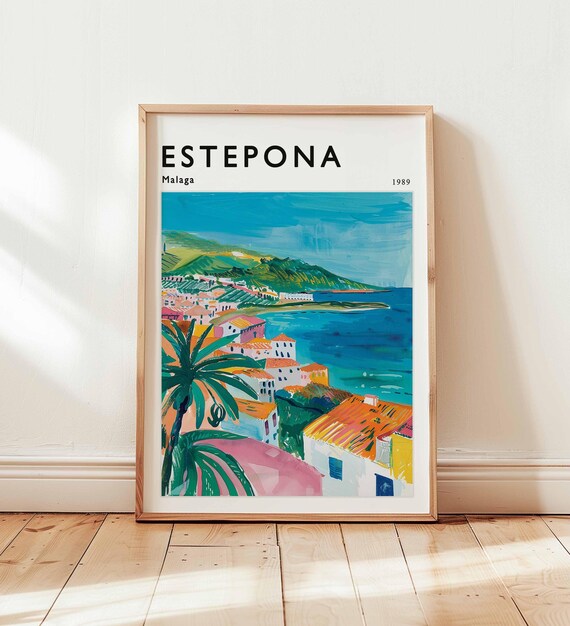 Estepona Malaga Spain 1989 Palm Coast Town Aerial Travel Poster