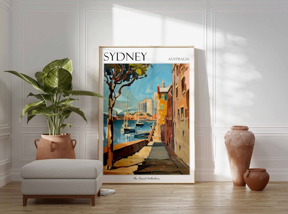 Sydney Australia Harbour Painting with Sailboats and Bridge Poster - Image 3