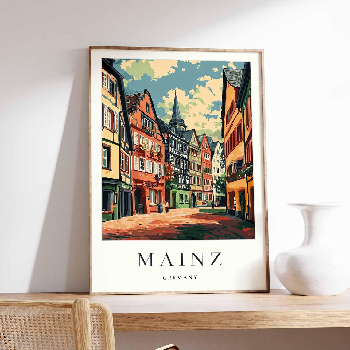 Mainz Old Town Timber Frame Street Germany Travel Art Poster