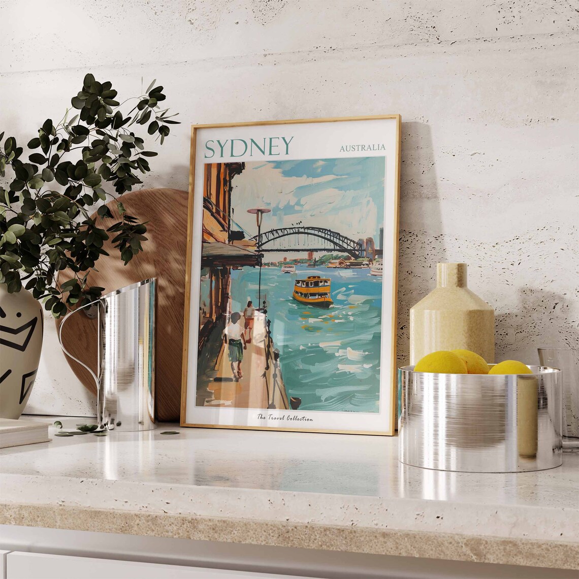 Sydney Australia Colorful Harbor Bridge Ferry Scene Art Travel Poster - Image 2