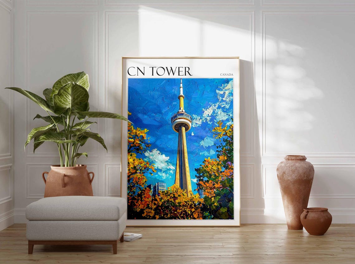 CN Tower Canada Toronto Golden Autumn Canopy View Painting Poster - Image 2