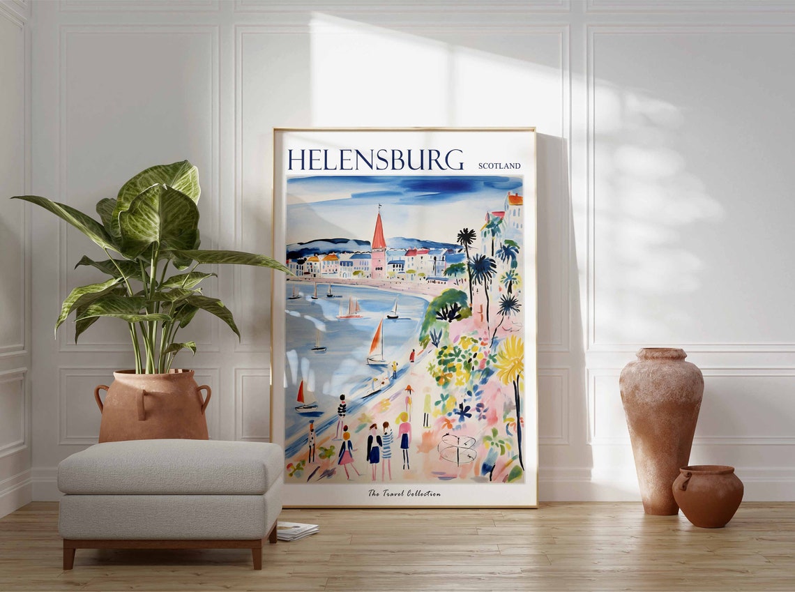 Helensburgh Scotland Harbour Orange Sails Pink Gardens Bathers Poster - Image 3