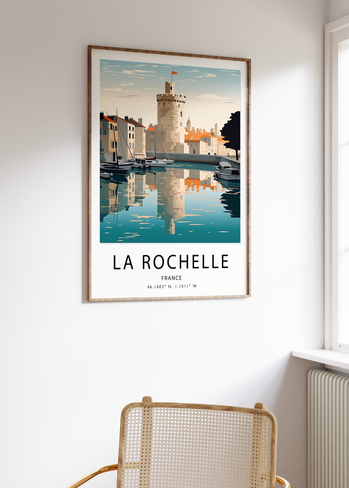 La Rochelle France Harbor Tower Reflection Retro Travel Art Poster - Image 3