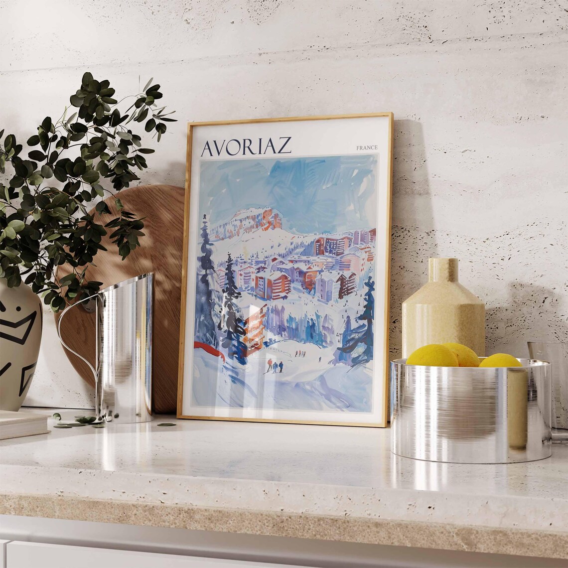 Avoriaz France Watercolor Resort Village Panorama Snowy Poster - Image 2