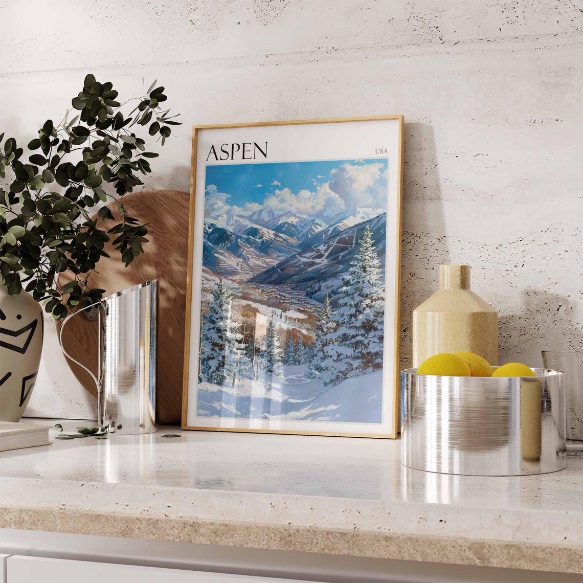 Skiing Travel Poster Skiing Art Aspen Poster Aspen Print Colorado Travel Decor Aspen Travel Art Winter Poster Aspen Travel Print - Image 2