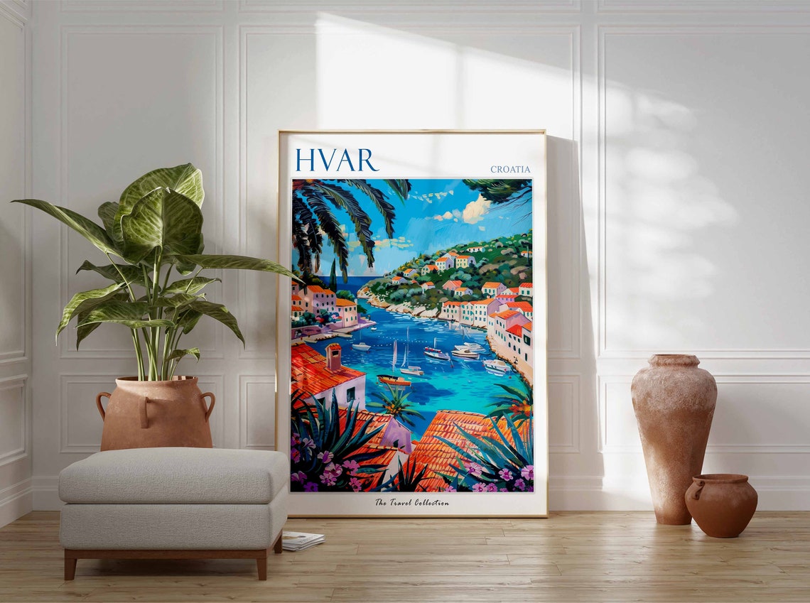 Hvar Poster Croatia Travel Print European Decor Europe Travel Poster Hvar Wall Art Sea Print Hvar Gift Hvar Travel Poster - Image 2