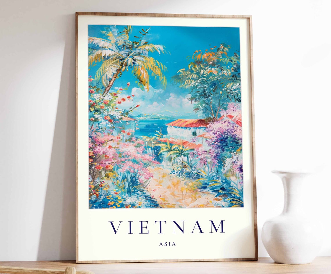 Vietnam Poster Vietnam Travel Print Asia Wall Art Asian Decor Tropical Decor Botanical Print Vietnam Gift Vietnam Travel Poster