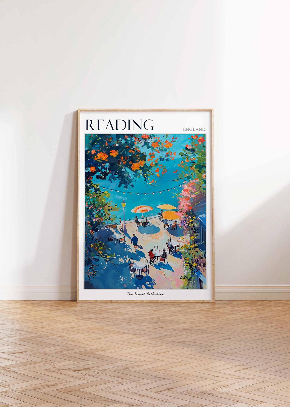 Reading England Colorful Seaside Cafe Terrace Scene Art Travel Poster - Image 2