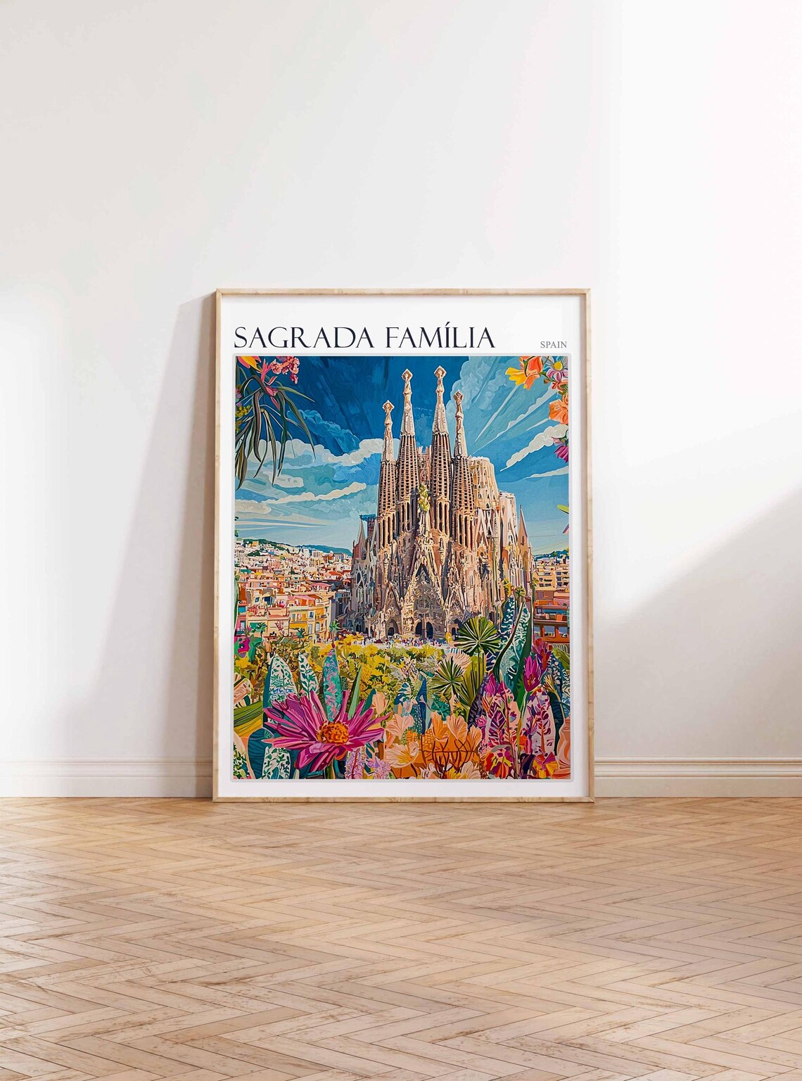 Sagrada Familia Spain City Panorama Colorful Garden Art Poster - Image 2