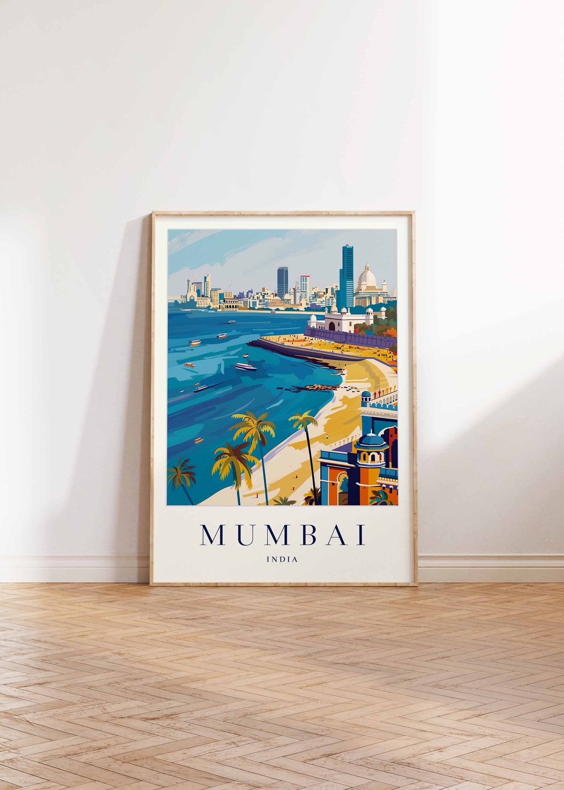 Mumbai India Marine Drive Bay With Gateway And Skyline Travel Poster - Image 2