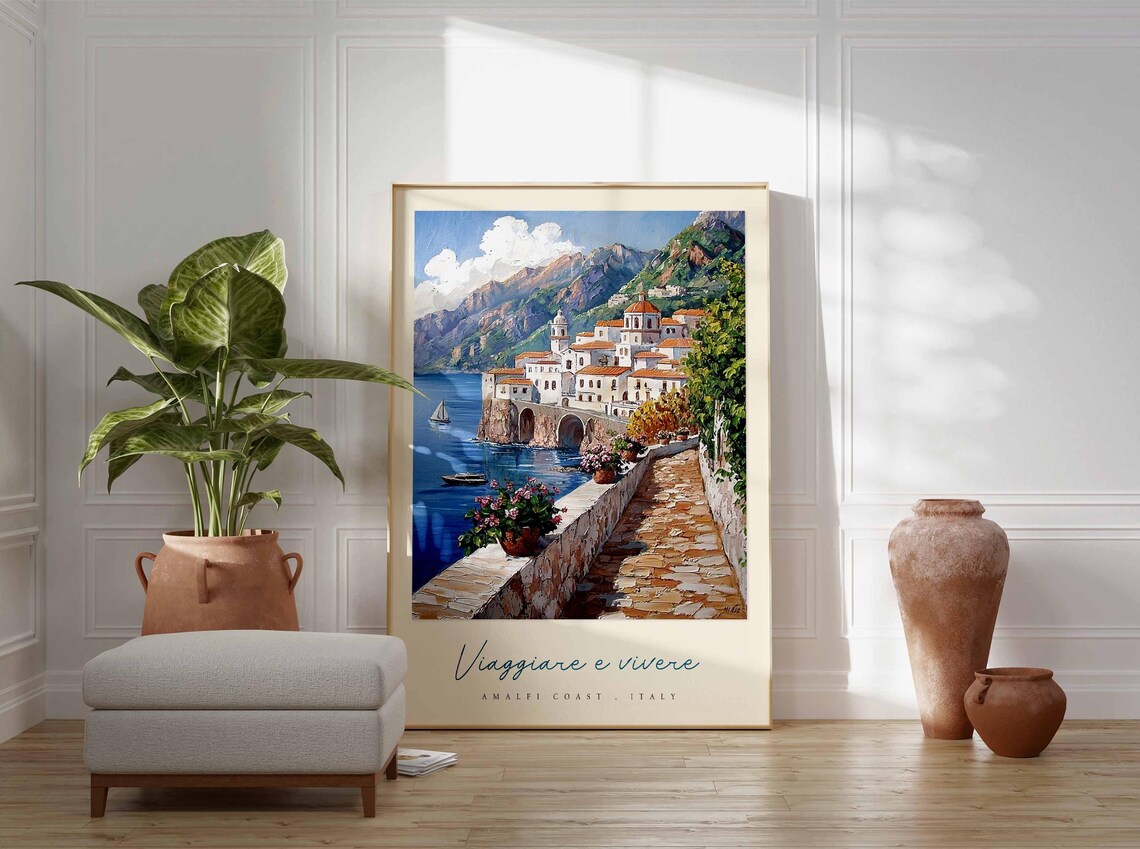 Viaggiare e Vivere Amalfi Coast Sailboat Harbor Travel Poster - Image 3