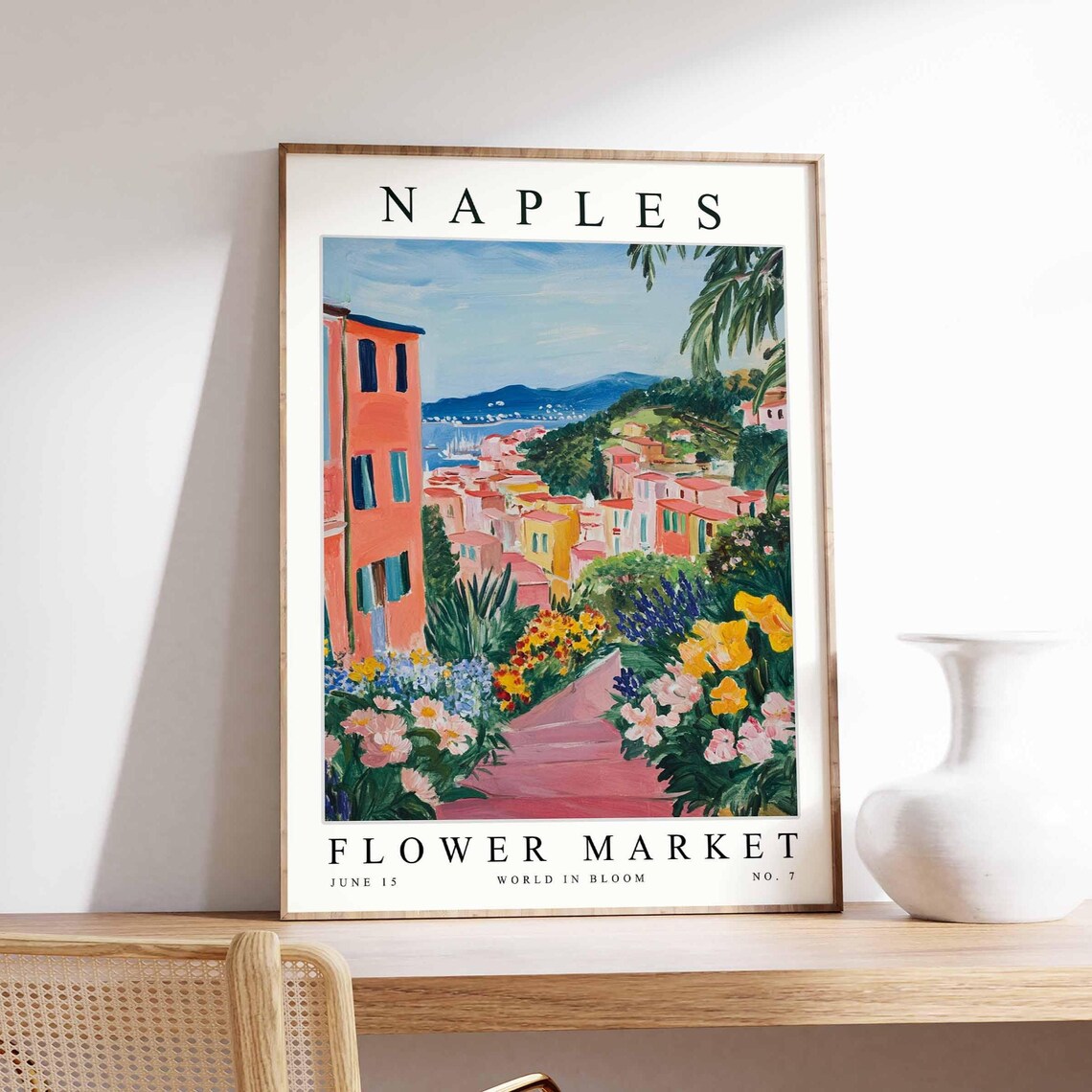 Naples Flower Market Blooming Garden Path Seaside Town Poster