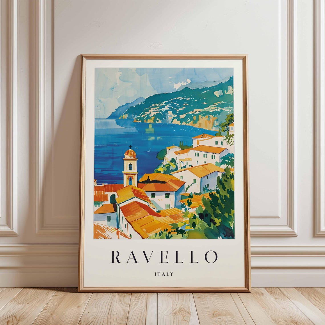 Ravello Italy Aerial Coastal Town Church Tower Orange Rooftops Poster - Image 3