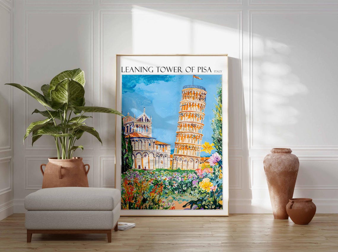 Leaning Tower Of Pisa Poster Leaning Tower Of Pisa Travel Print Italian Travel Poster Tropical Decor Travel Gift Coastal Decor - Image 2