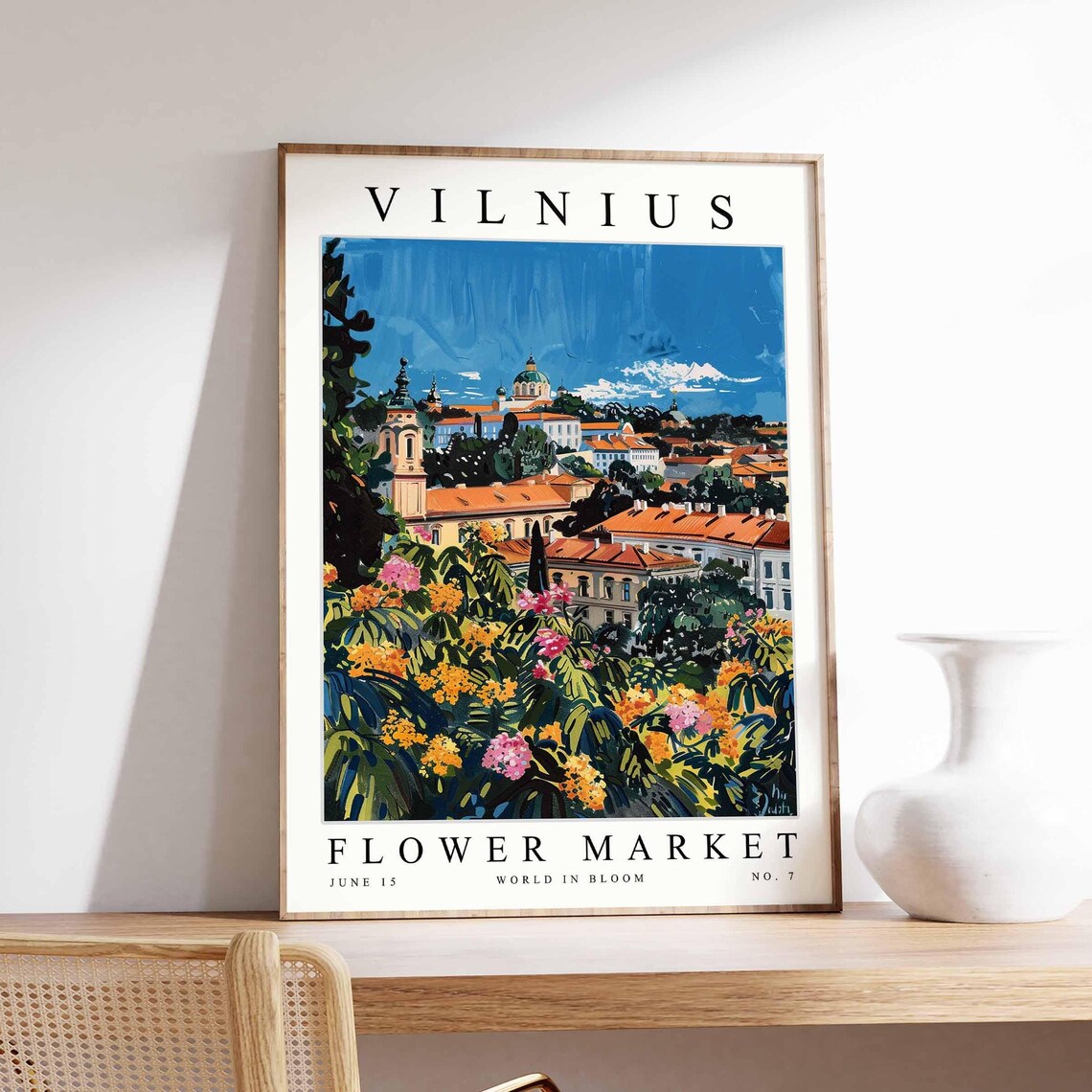 Vilnius Flower Market Green Dome Church Wildflower Field Poster