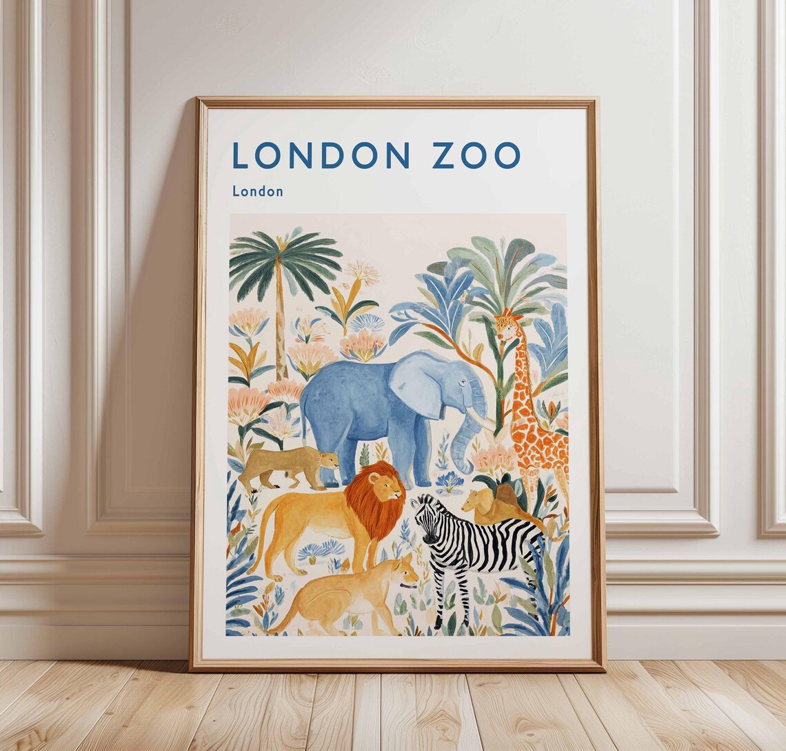 London Zoo Travel Poster Vintagestyle British Wildlife Art