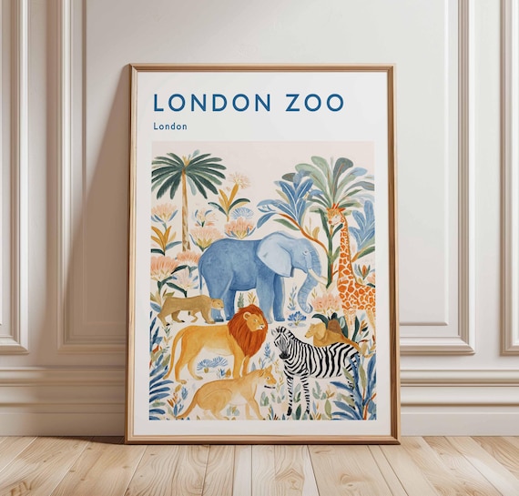 London Zoo Travel Poster Vintagestyle British Wildlife Art