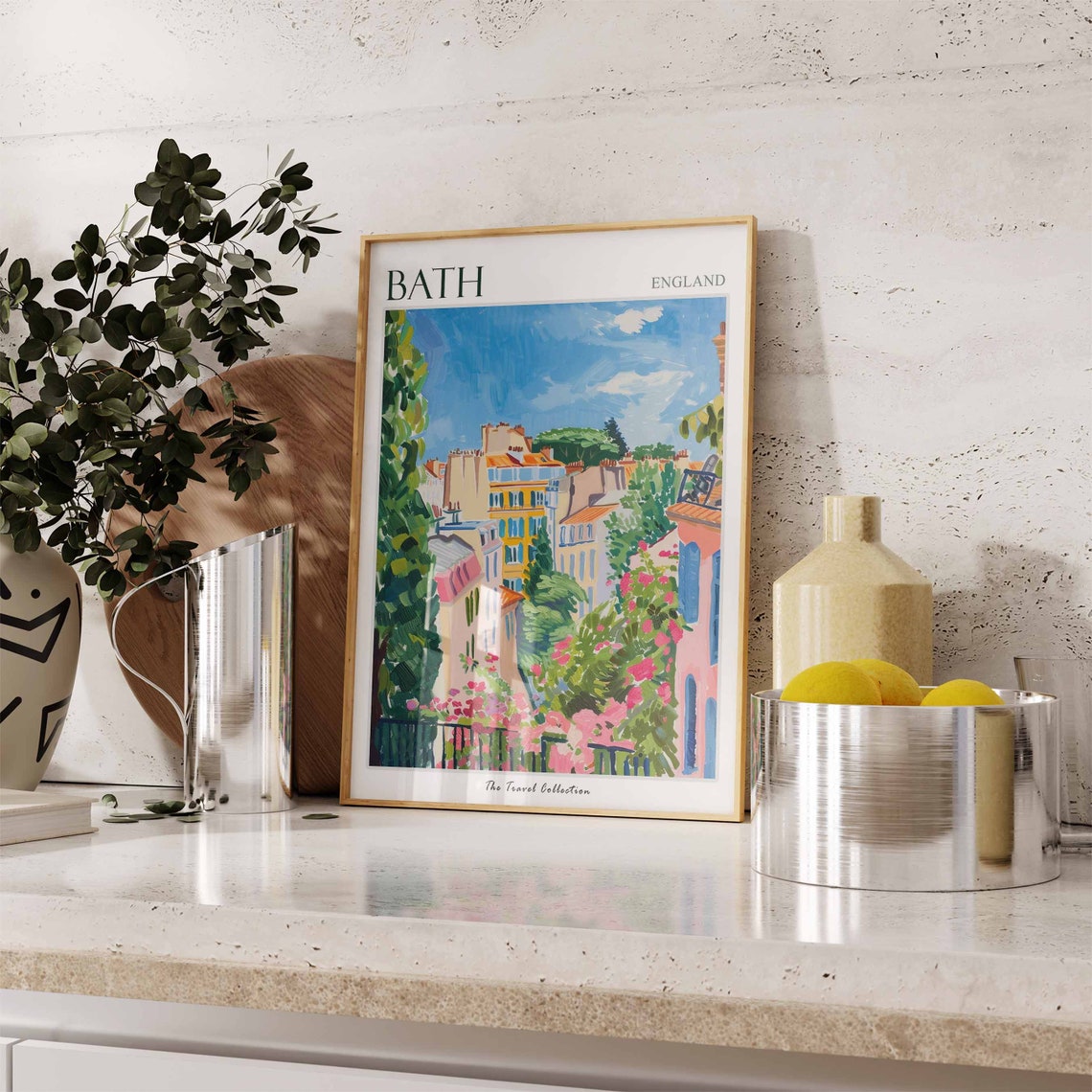 Bath Pastel Street Pink Blossoms Spring England Travel Poster - Image 3