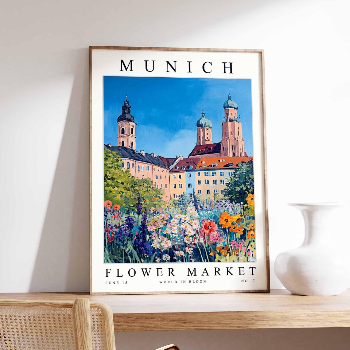 Munich Flower Market Old Town Domes Bright Wildflower Poster
