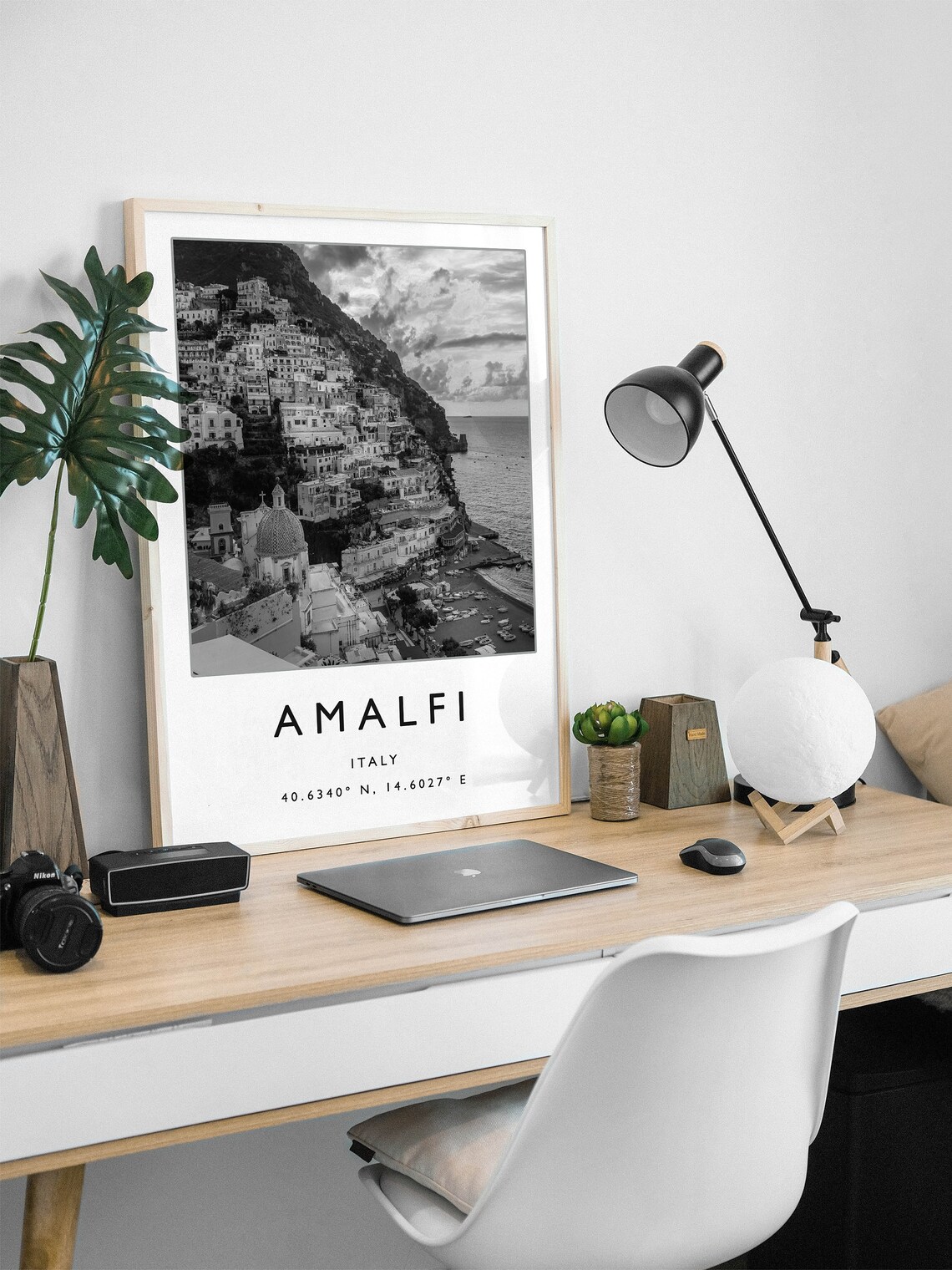 Amalfi Travel Poster, Black And White Italy Art - Image 2