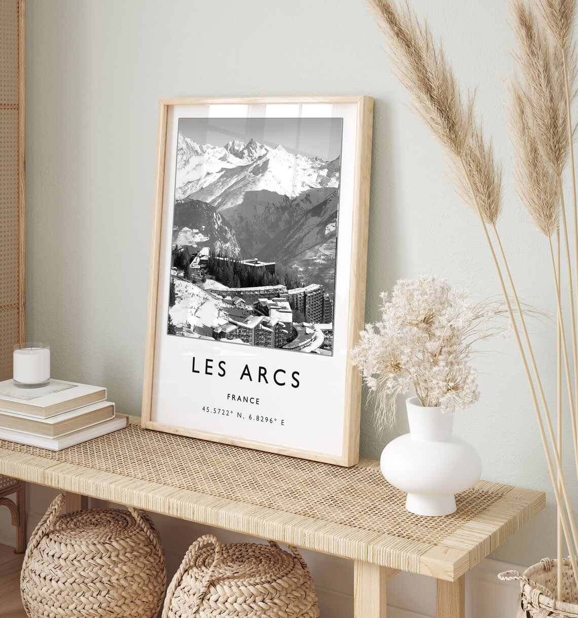 Les Arcs France Black and White Ski Resort Mountains Photo Poster - Image 2