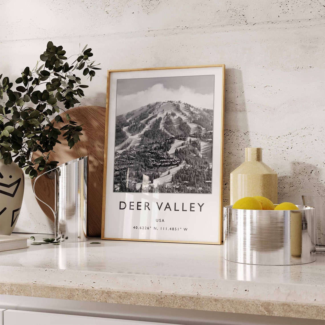 Deer Valley USA Black and White Ski Photo Coordinates Travel Poster - Image 2